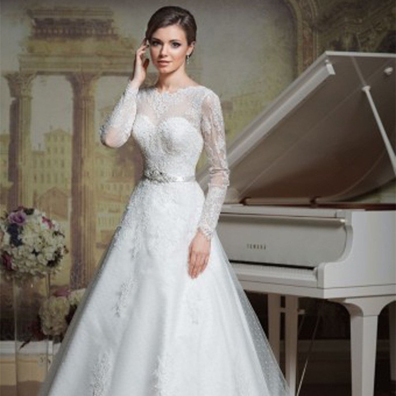 Sexy Backless Lace A-Line Lace Wedding Dress Long Sleeve Custom Size White Wedding Dress