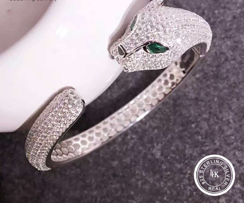 Panther Bracelet Full CZ Paved Sterling Silver S925 Bracelet