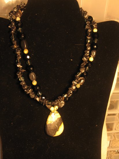Yellow Turqouise and Black Onyx Two Strand