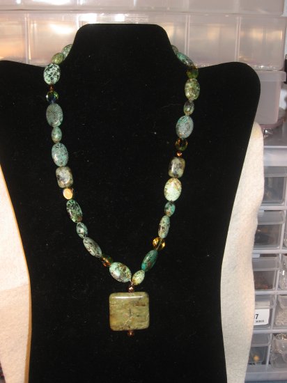 African Turquoise and Amber Crystal Necklace