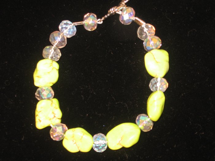 Bright Green Turquoise and Crystal Bracelet