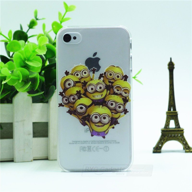Case For Apple iPhone 4 4S case Transparent Hand simpsons minions eating homer skin