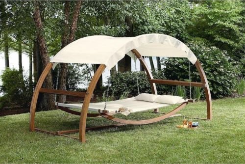 Porch Swing Bed Hammock Patio Furniture Hanging Canopy Wood