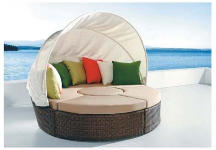 Sunbed Outdoor Lounger Canopy Wicker Rattan Day Bed Sun Patio Set + Coffee Table