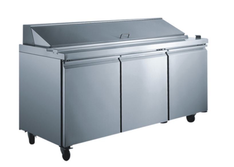 3 Door 70" Mega Top 30 Pan Salad Sandwich Prep Refrigerator Table Cooler STAINLESS