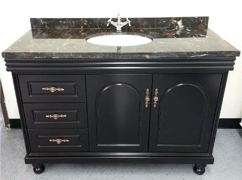 48" Marble Top Bathroom Single Vanity Cabinet w/ Sink + Faucet