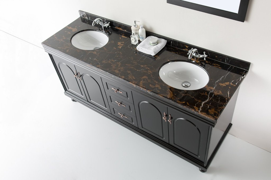 72" Solid Stone Marble Bathroom Double Vanity Sink / Cabinet + Faucets