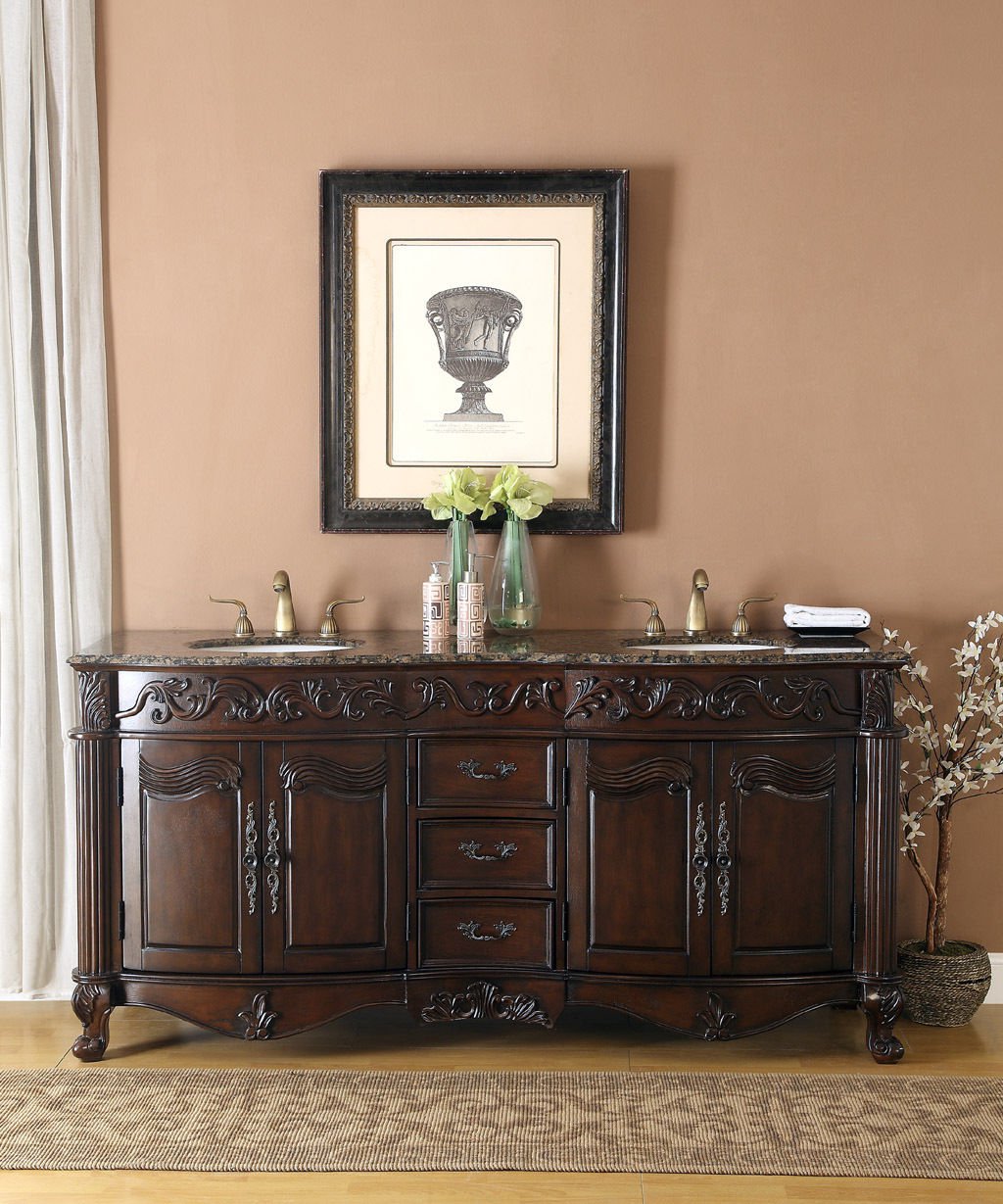 72" Baltic Brown Granite Double Vanity Bathroom Sink Lavatory Cabinet
