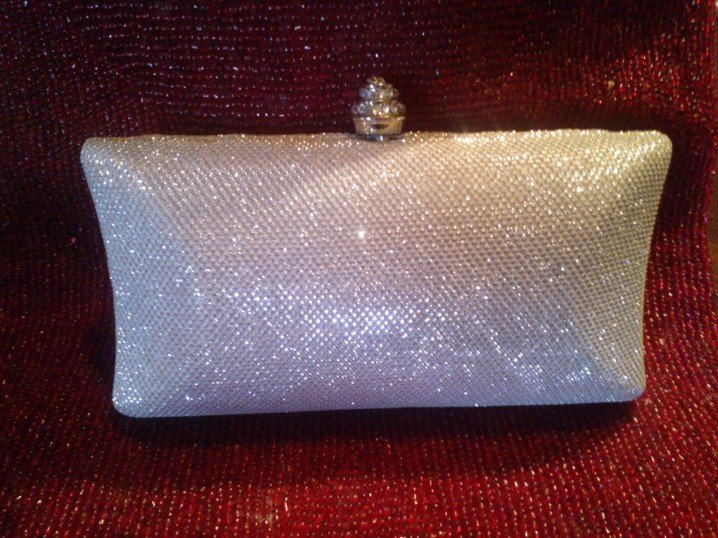 Natasha Jeweled Silver Material and Clear Crystal Handbag