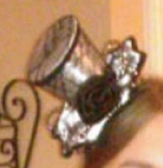 Sold! Black Lace Covered Silver Satin Top Hat with Rose and Loops Fascinator Hat