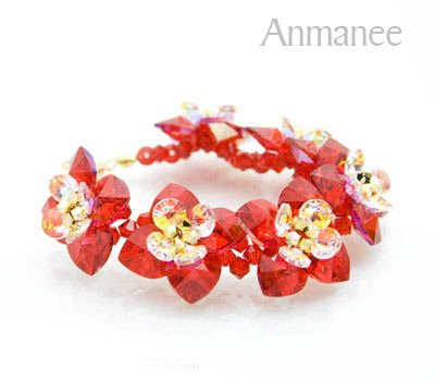 Handcrafted Swarovski Crystal Bracelet - Red Siam Pikul 010256