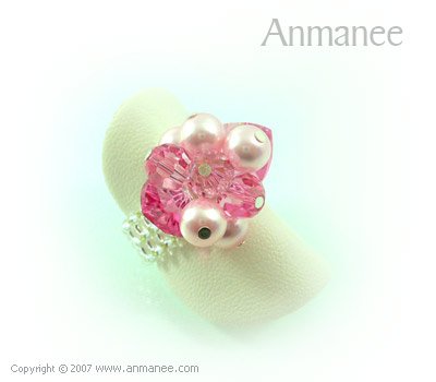 Handcrafted Swarovski Crystal Ring - Bloom Crystal and Pearl 01043