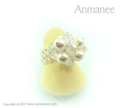 Handcrafted Swarovski Crystal Ring - Bloom Crystal and Pearl 01044
