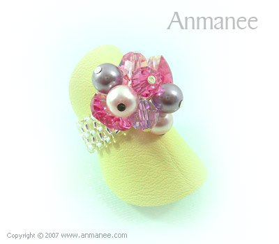 Handcrafted Swarovski Crystal Ring - Bloom Crystal and Pearl 01046