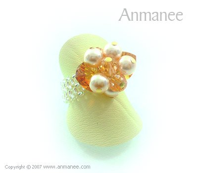 Handcrafted Swarovski Crystal Ring - Bloom Crystal and Pearl 01049
