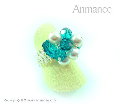 Handcrafted Swarovski Crystal Ring - Bloom Crystal and Pearl 010414