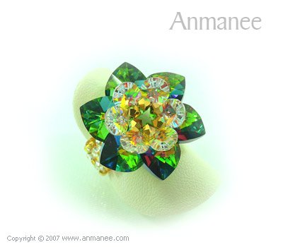 Handcrafted Swarovski Crystal Ring - Cactus 010428