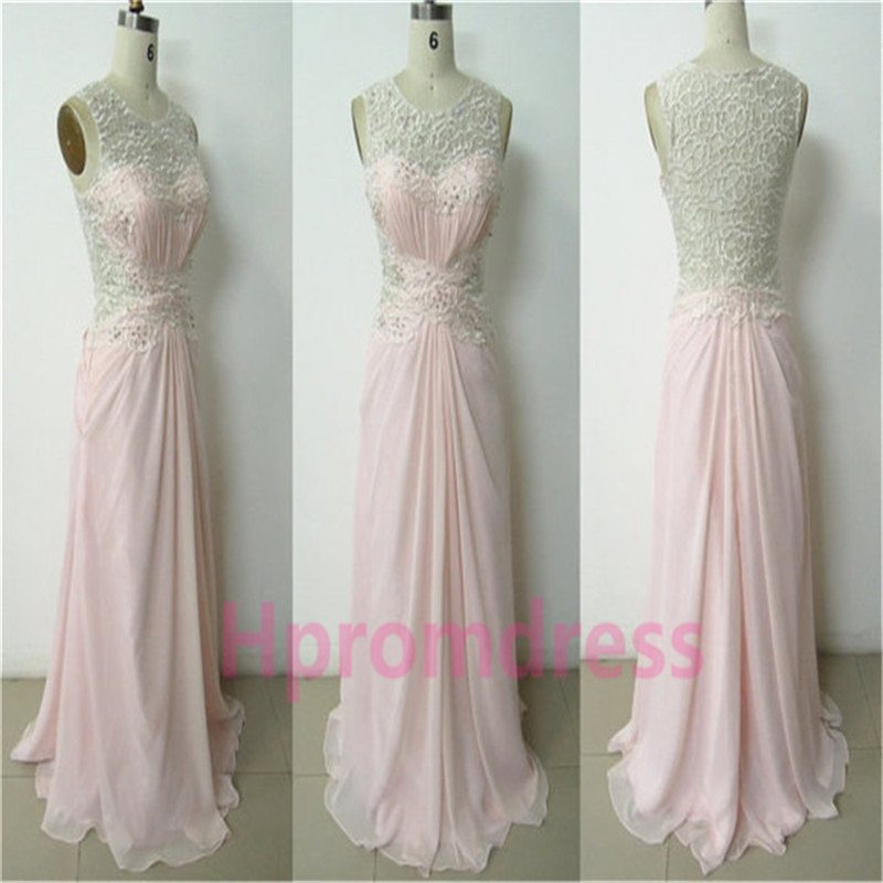 New pink lace party dress long formal evening dresses lace prom dress