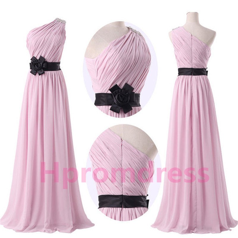 2015 New elegant pink one-shoulder formal bridesmaid dress chiffon prom party dress