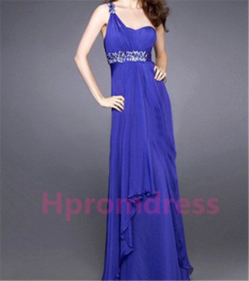 2015 New elegant blue one-shoulder beads formal bridesmaid dress chiffon prom party dress