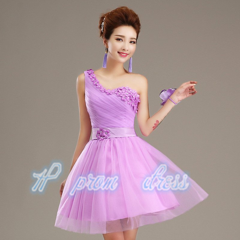 2015 New champagne one shoulder short prom Dress short knee length Bridesmaid Dress