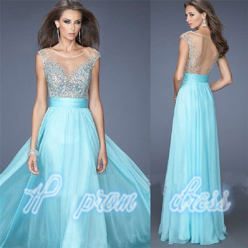 2015 Round neck deep V back in evening dress Prom Dresses