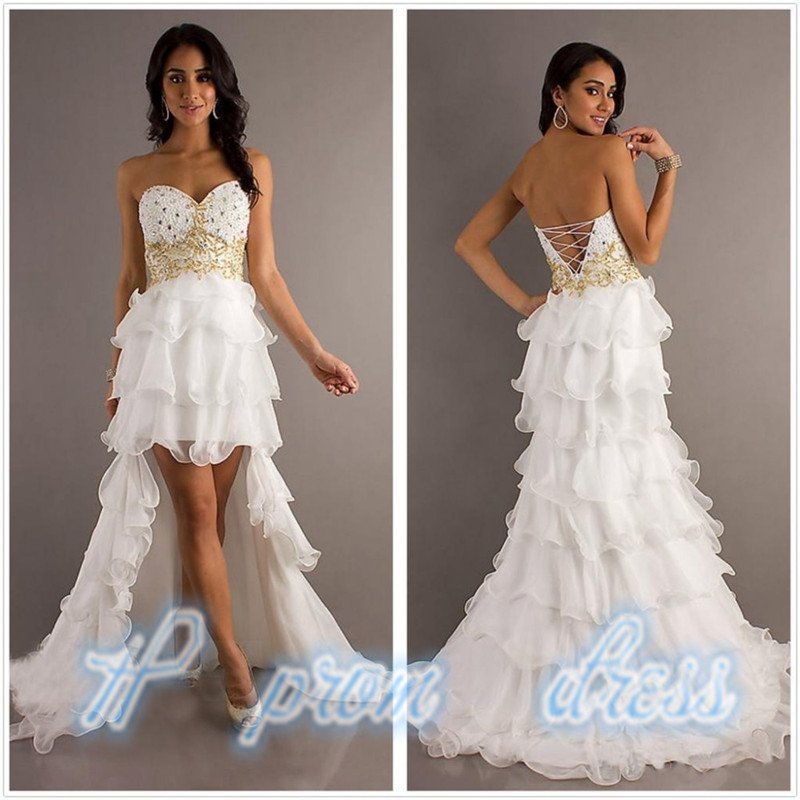 2015 New Hi-lo trailing Party Formal Cocktail Prom Dress Wedding Gown