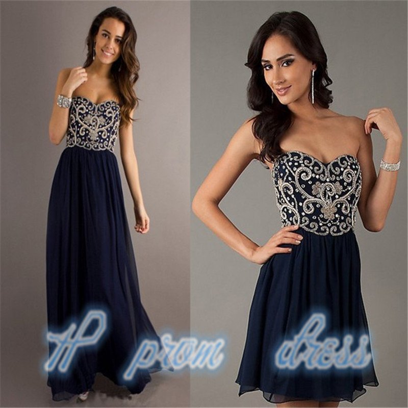Stock Navy Blue Long/Short Style Formal Party Bridesmaid Evening Dresses