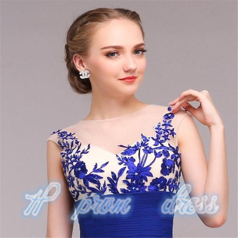 Long Blue applique Prom Gown Evening/Formal/Party/Cocktail/Prom Dress