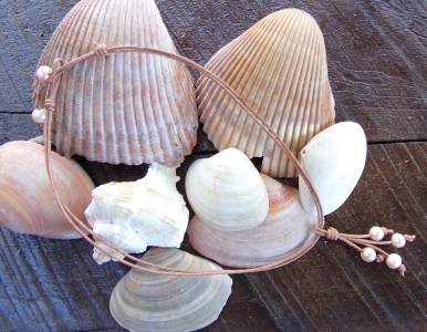 Large Hole Pearl and Leather Necklace Soul of the Sea Made In USA N211 ~