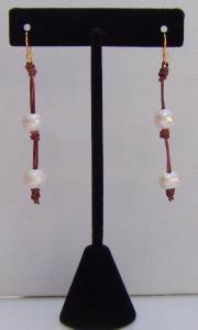 Soul of the Sea Seaside Pearl and Leather 14K Gold Plated Earrings Made in USA ~~~~~
