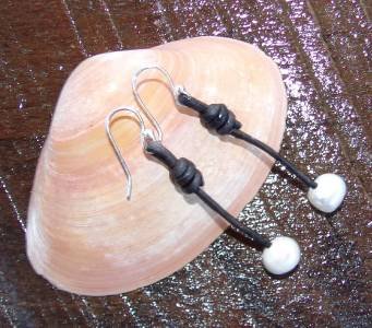 Large Hole Pearl and Leather Earrings Silver Plated Hand Made In The USA E200 Soul of the Sea