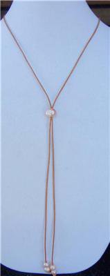 Large Hole Pearls and Leather Necklace Adjustable Slider Boho Chic N404 ~~~~~~~