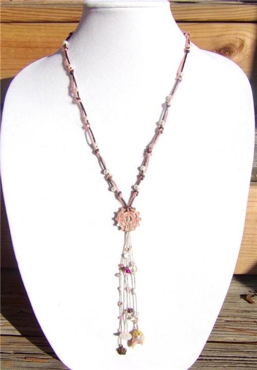 Freshwater Pearls and Leather Necklace Vintage Pearl Charm Cluster Pearl Charm 505~