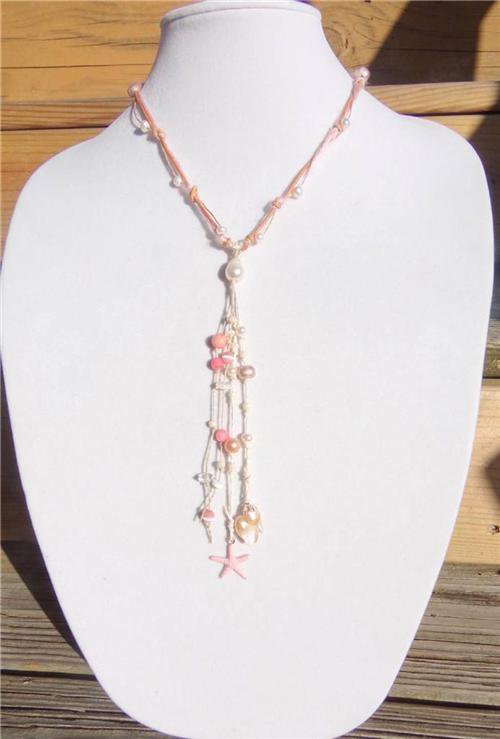 Freshwater Pearl and Leather Necklace Pearl Cluster Charm Silver Plated Cap 526~
