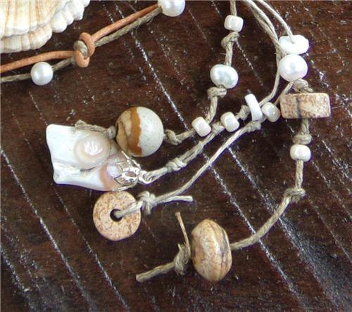Pearl and Leather Necklace With Freshwater Pearls and a Pearl Cluster N618 ~~~~