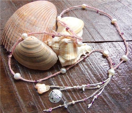 Pearl and Pink Hemp Necklace With Freshwater Pearls and a Pearl Cluster N619 ~~~~