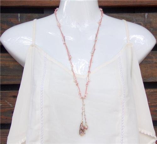 Pearl and Pink Hemp Necklace With Freshwater Pearls and a Pearl Cluster N620 ~~~~
