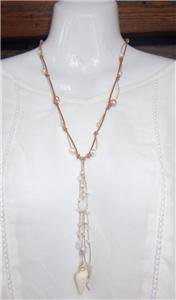 Pearl and Leather Necklace Hand Painted Shell On 14K GP Cap Beach N630 ~
