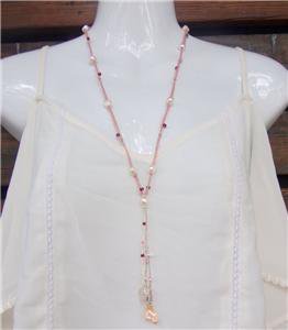 Pearl and Pink Hemp Rope With Freshwater Pearls and a Pearl Cluster N619 ~~~~