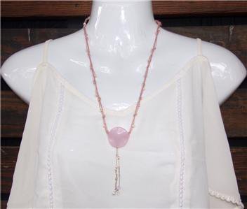 Pink Hemp Rope Knotted With Glass Beads And A Pink Stone N616 ~~~~