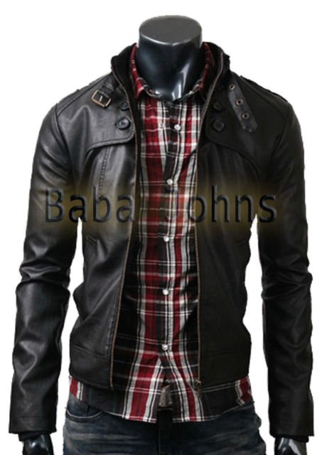 Mens Biker Button Pocket Slim Fit Rider Motorcycle Genuine Leather Jacket