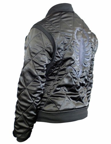 Slim Fit Drive Gosling Biker Style Trucker Jacket w/ Finely Embroidered Scorpion