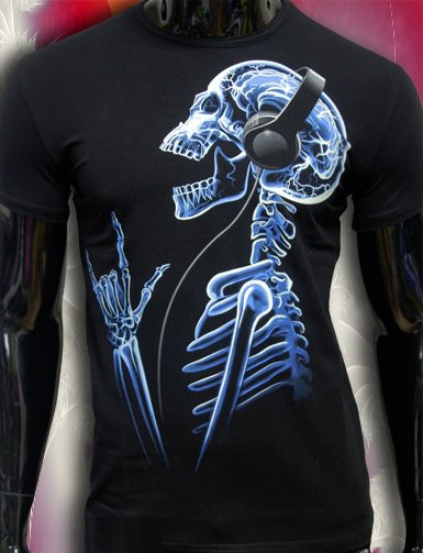 Party Sceleton rave t-shirt for rock muzic dj glows under black light