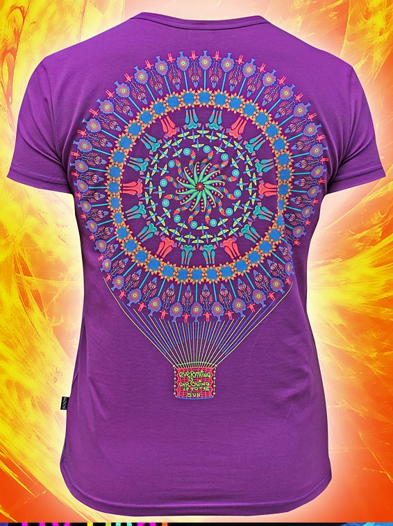 Balloon-fractal, psychedelic rave t-shirt for party glows under black light
