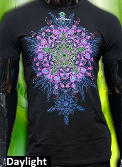 Bio-fractals, psychedelic rave t-shirt for party glows under black light
