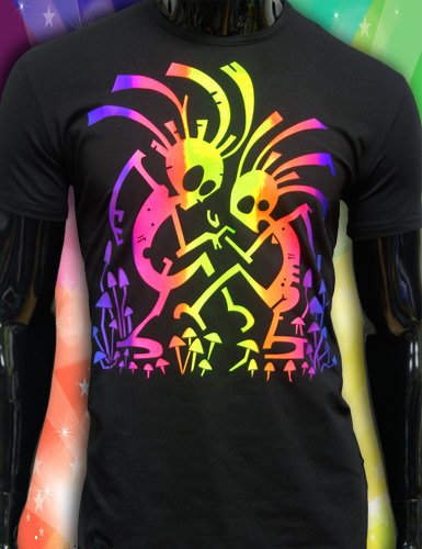 Dancing mates - rave psychedelic t-shirt Glow under UV blacklight open mind funny mushrooms