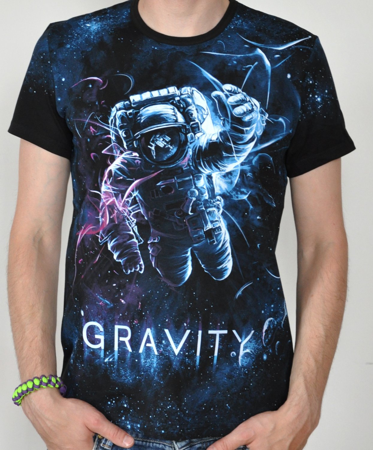Astronaut rave psychedelic tshirt Glow under UV black light psy trance lsd gravity space