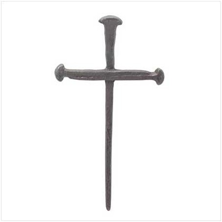3756300: Dramatic Rustic Forged-look Metal "A Cross of Nails" Cross Religious Decor