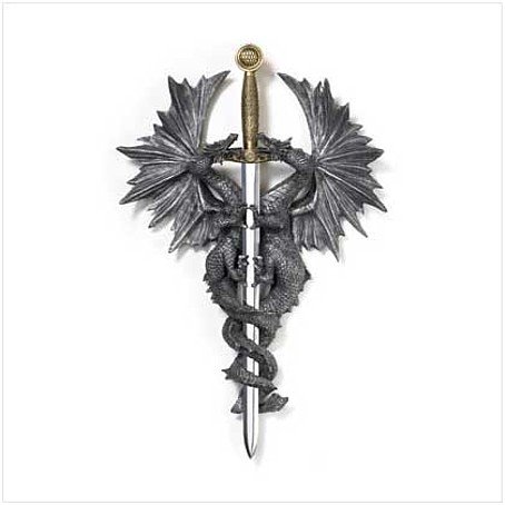 3624700: Double Dragon Wall Plaque with Dagger